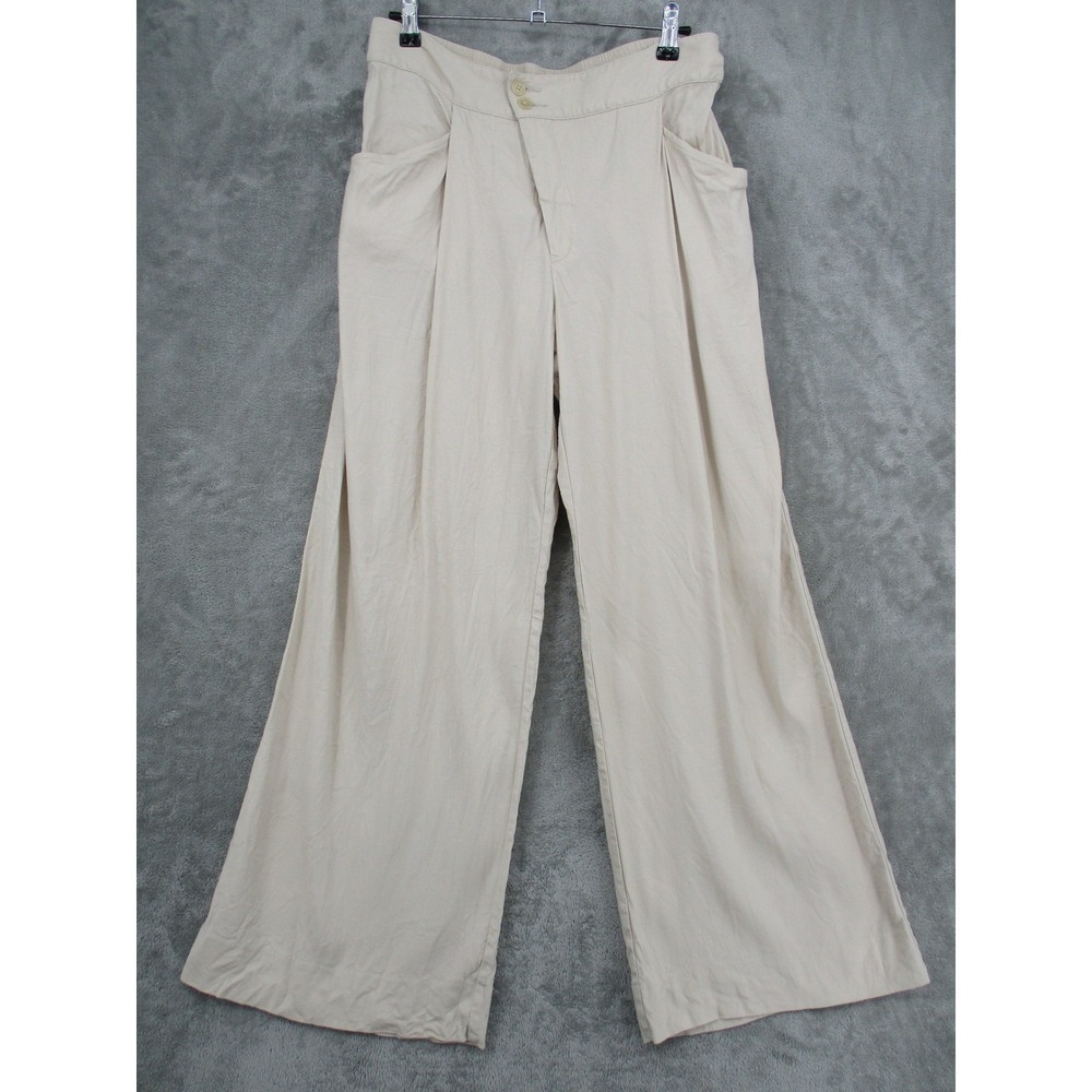 Cabi Pants Womens Size 10 Wide Leg Pleated Linen Blend Traipse Biscotti 6266